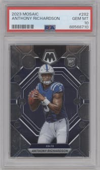 Anthony Richardson from the 2023 Panini Mosaic set graded by PSA and given an overall grade of 10.