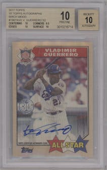 Vladimir Guerrero from the 2017 Topps Series 2 set featuring a Birch Wood parallel graded by Beckett and given an overall grade of 10.