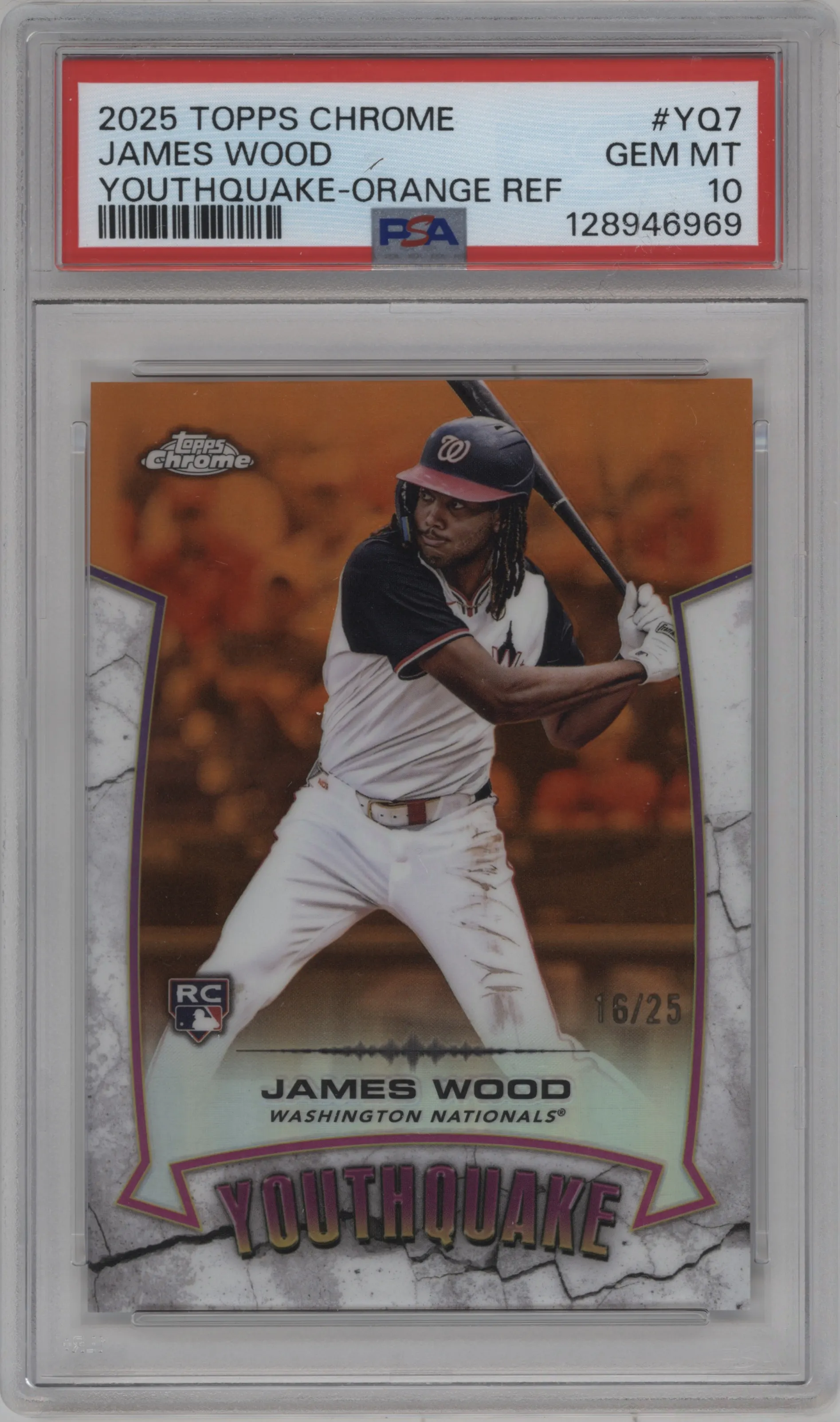 2025 Topps Chrome YouthQuake James Wood Orange Refractor #YQ-7 PSA 10