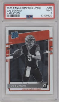 Joe Burrow from the 2020 Panini Donruss Optic set graded by PSA and given an overall grade of 9.