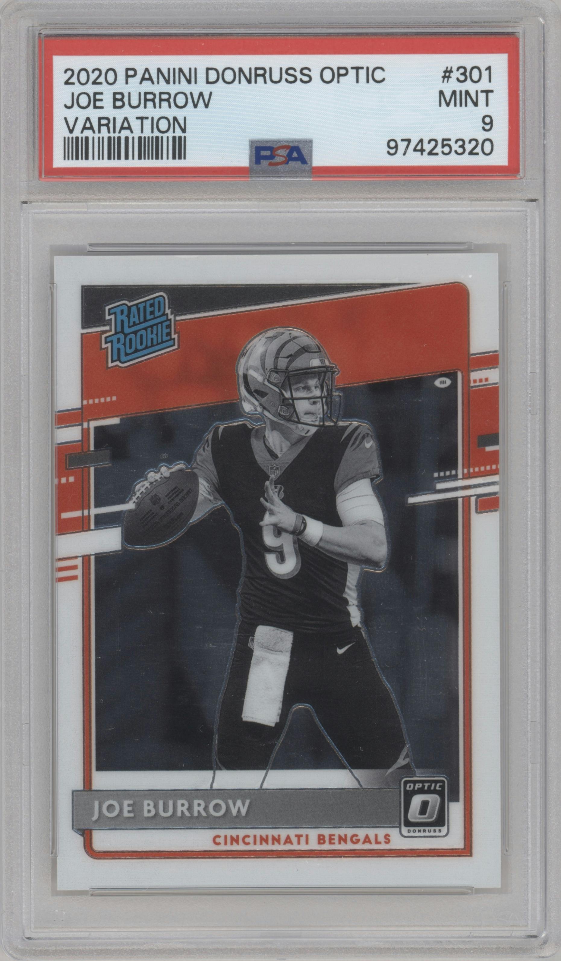 Joe Burrow from the 2020 Panini Donruss Optic set graded by PSA and given an overall grade of 9.