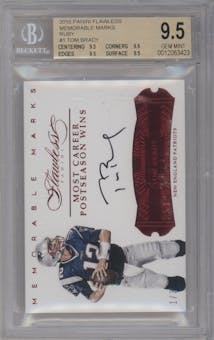 Tom Brady from the 2018 Panini Flawless set featuring a Ruby parallel graded by Beckett and given an overall grade of 9.5.
