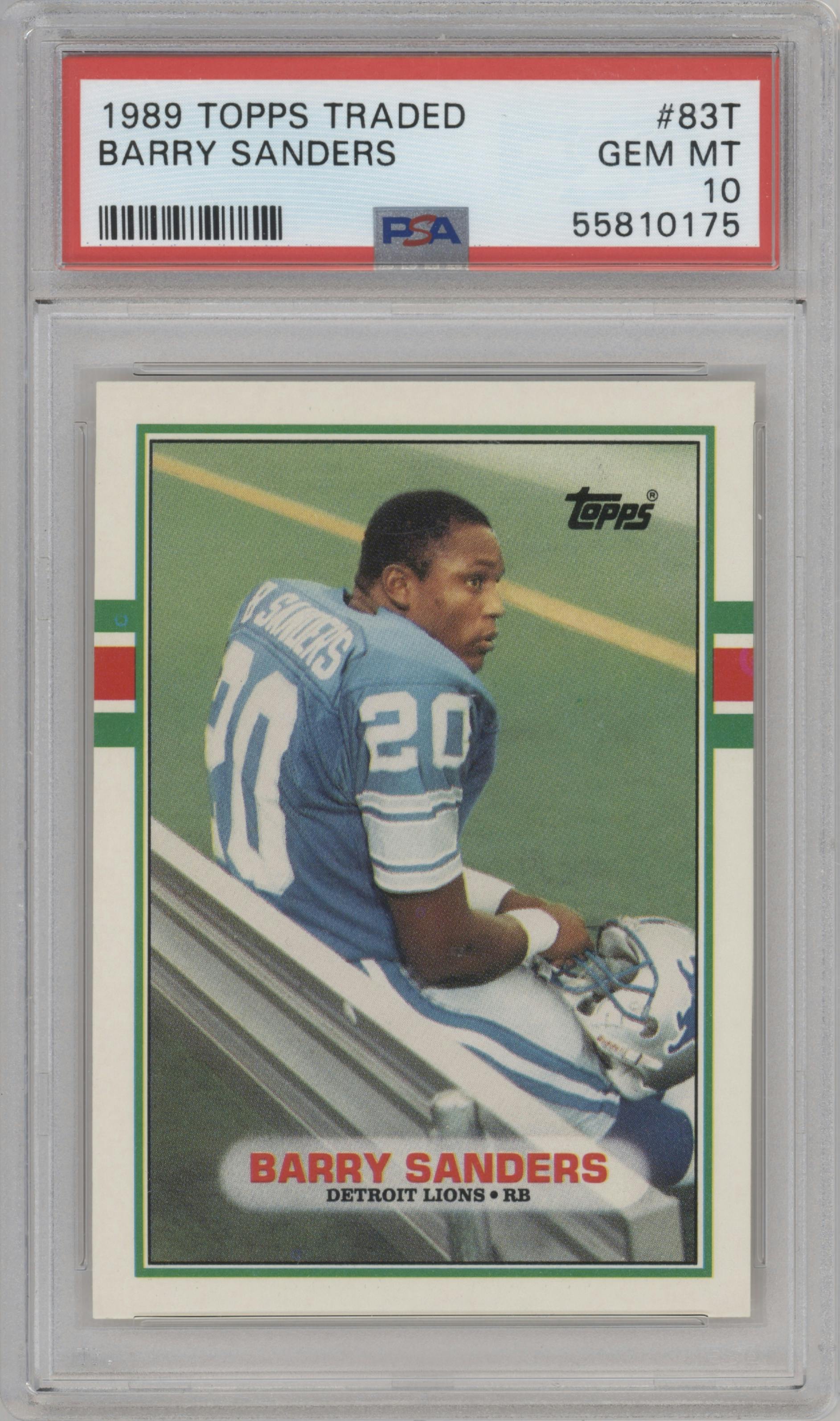 Barry Sanders from the 1989 Topps Traded set graded by PSA and given an overall grade of 10.