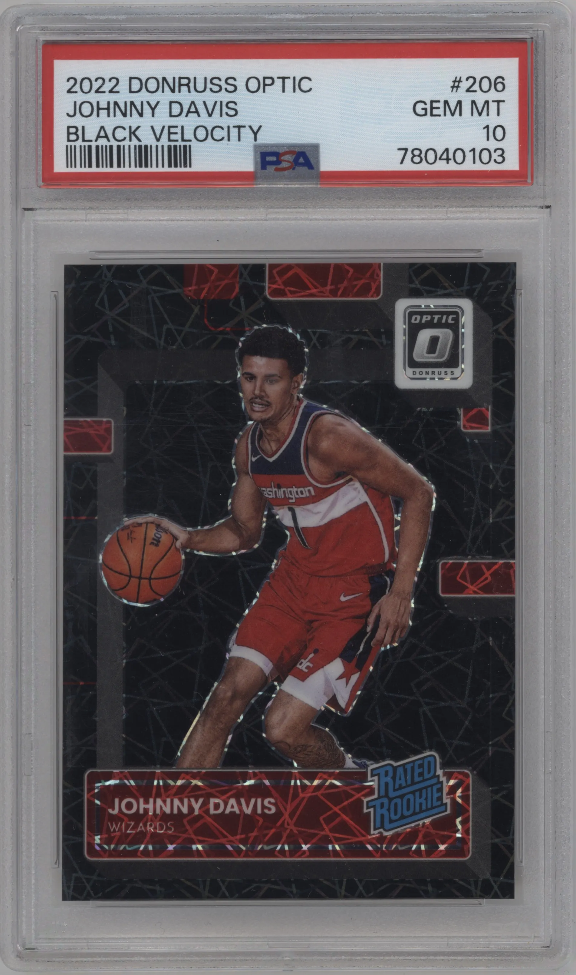 2022 Panini Donruss Optic Rated Rookie Johnny Davis Black Velocity PSA 10