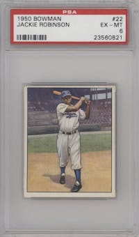 Jackie Robinson from the 1950 Bowman set graded by PSA and given an overall grade of 6.