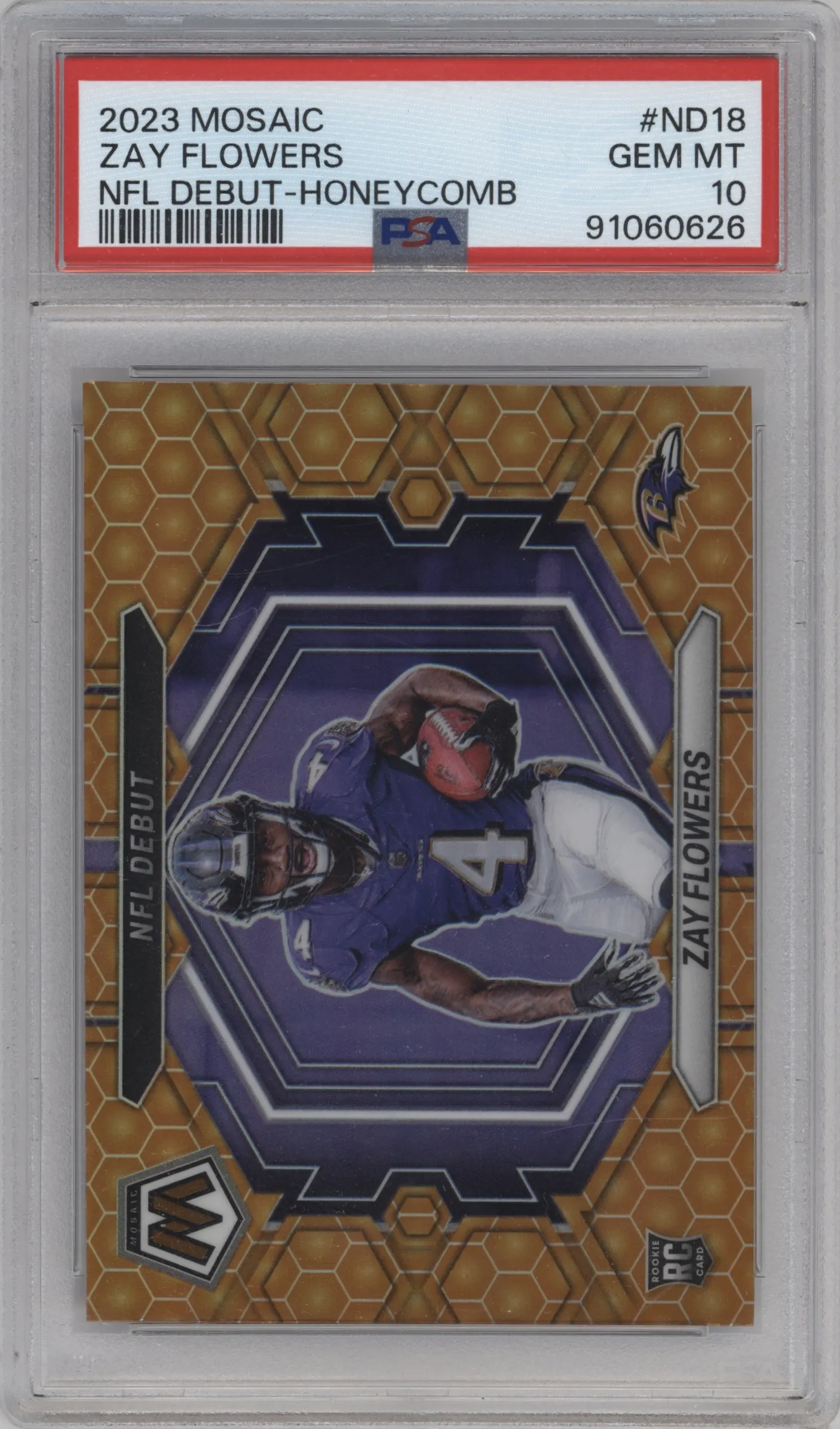 2023 Panini Mosaic NFL Debut Zay Flowers Honeycomb #ND-18 PSA 10