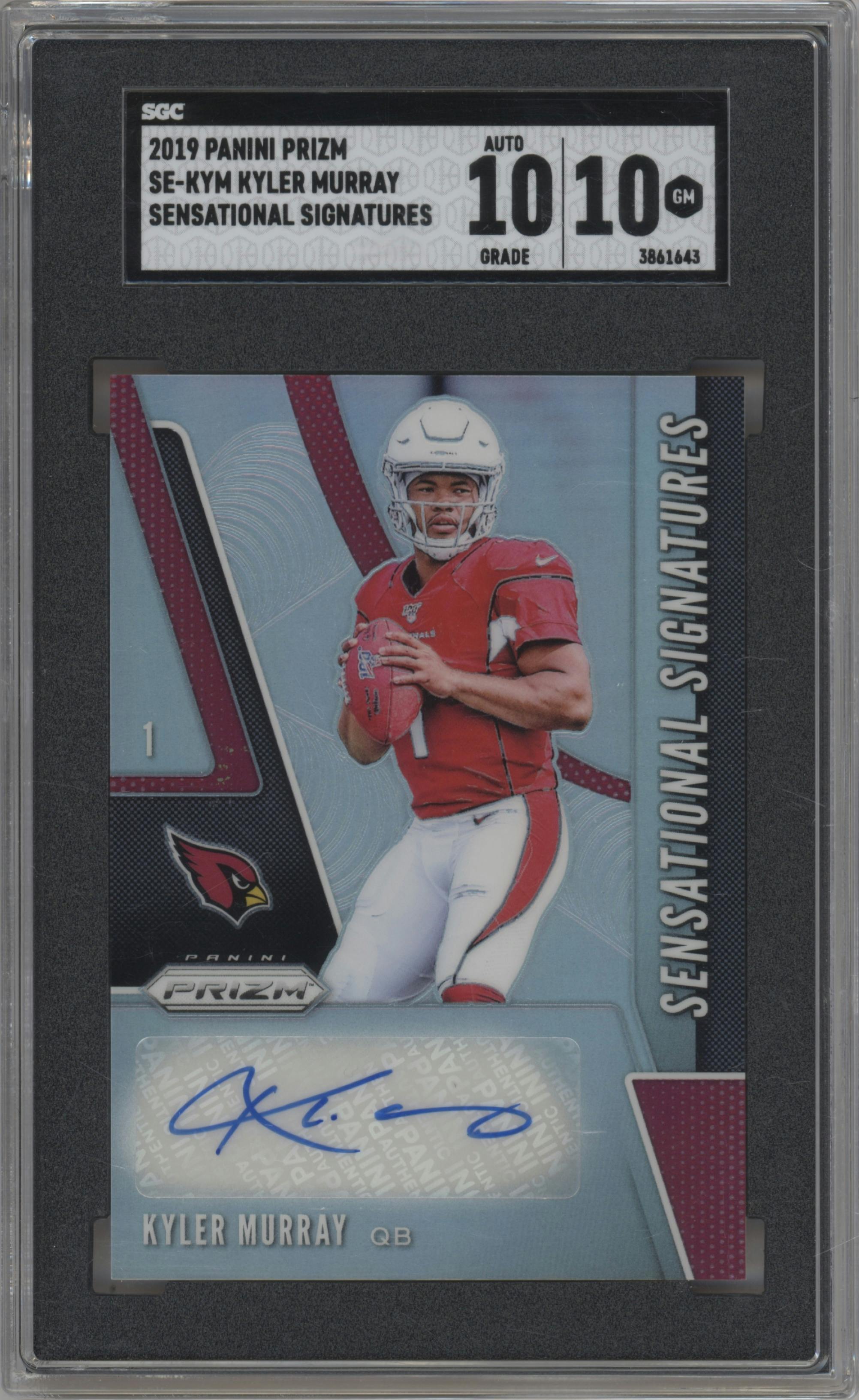 Kyler Murray from the 2019 Panini Prizm set graded by SGC and given an overall grade of 10.