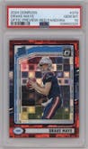 Drake Maye from the 2024 Donruss set featuring a Red Pandora parallel graded by PSA and given an overall grade of 10.