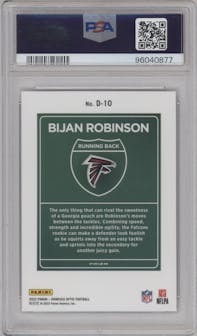 Bijan Robinson from the 2023 Donruss Optic set graded by PSA and given an overall grade of 10.