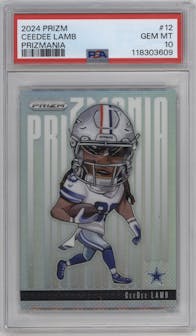 CeeDee Lamb from the 2024 Panini Prizm set graded by PSA and given an overall grade of 10.