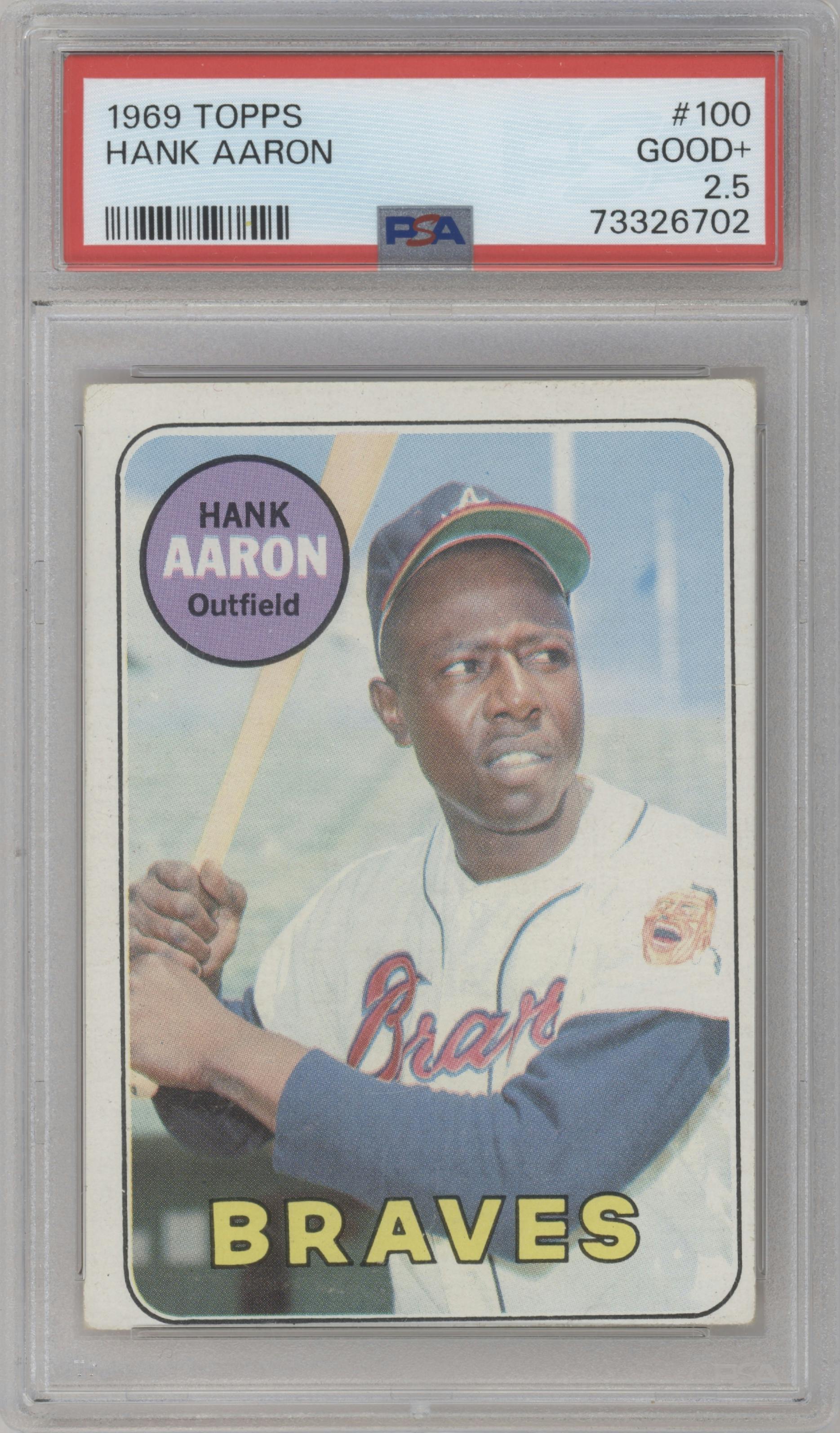 Hank Aaron from the 1969 Topps set graded by PSA and given an overall grade of 2.5.
