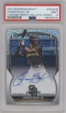 Homer Bush Jr. from the 2023 Bowman Draft set featuring a HTA Choice Refractor parallel graded by PSA and given an overall grade of 9.