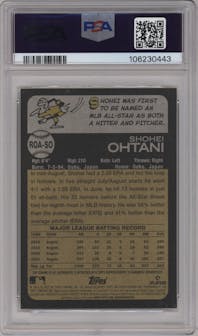 Shohei Ohtani from the 2022 Topps Heritage set graded by PSA and given an overall grade of 8.5.