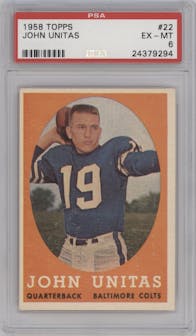 John Unitas from the 1958 Topps set graded by PSA and given an overall grade of 6.