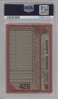 Barry Bonds from the 1989 Bowman set graded by PSA and given an overall grade of 8.