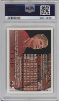 Steve Kerr from the 1996-97 Topps Chrome set featuring a Refractor parallel graded by PSA and given an overall grade of 8.