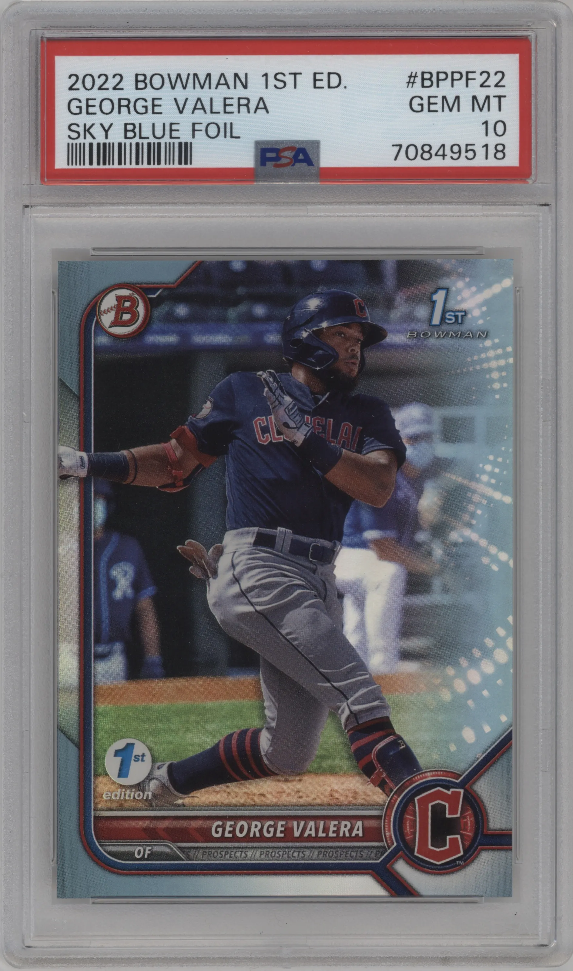 2022 Bowman 1st Edition Prospect George Valera Sky Blue Foil PSA 10