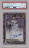 Kash Mayfield from the 2024 Bowman Draft set featuring a Gum Ball Refractor parallel graded by PSA and given an overall grade of 10.
