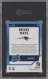 Drake Maye from the 2024 Donruss set graded by SGC and given an overall grade of 9.5.