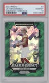 Jayden Daniels from the 2024 Panini Prizm set featuring a Green Ice parallel graded by PSA and given an overall grade of 10.