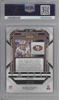 George Kittle from the 2022 Panini Prizm set featuring a No Huddle Blue  parallel graded by PSA and given an overall grade of 9.