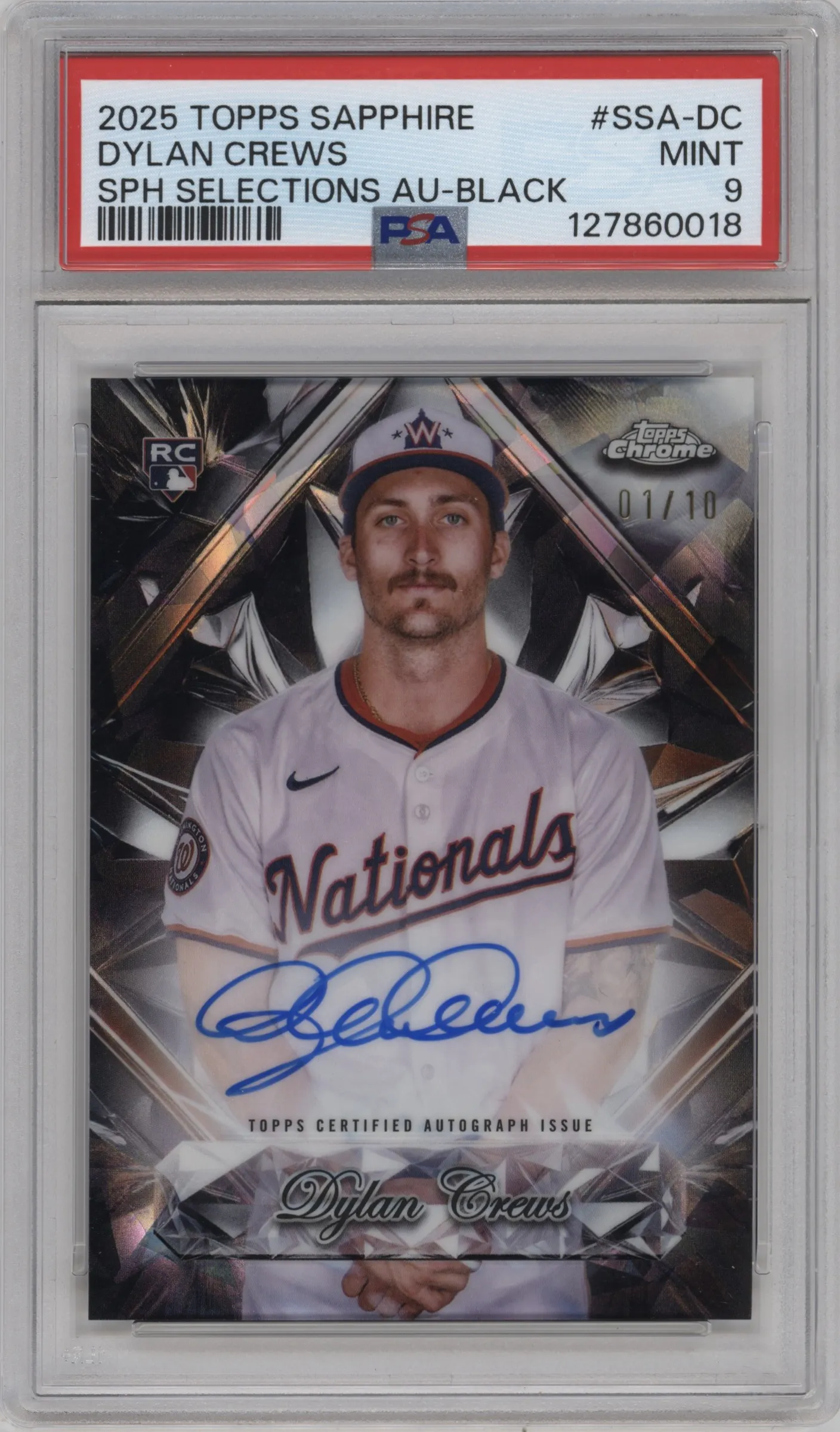 2025 Topps Chrome Sapphire Edition Sapphire Selections Au. Dylan Crews Black #SSA-DC PSA 9