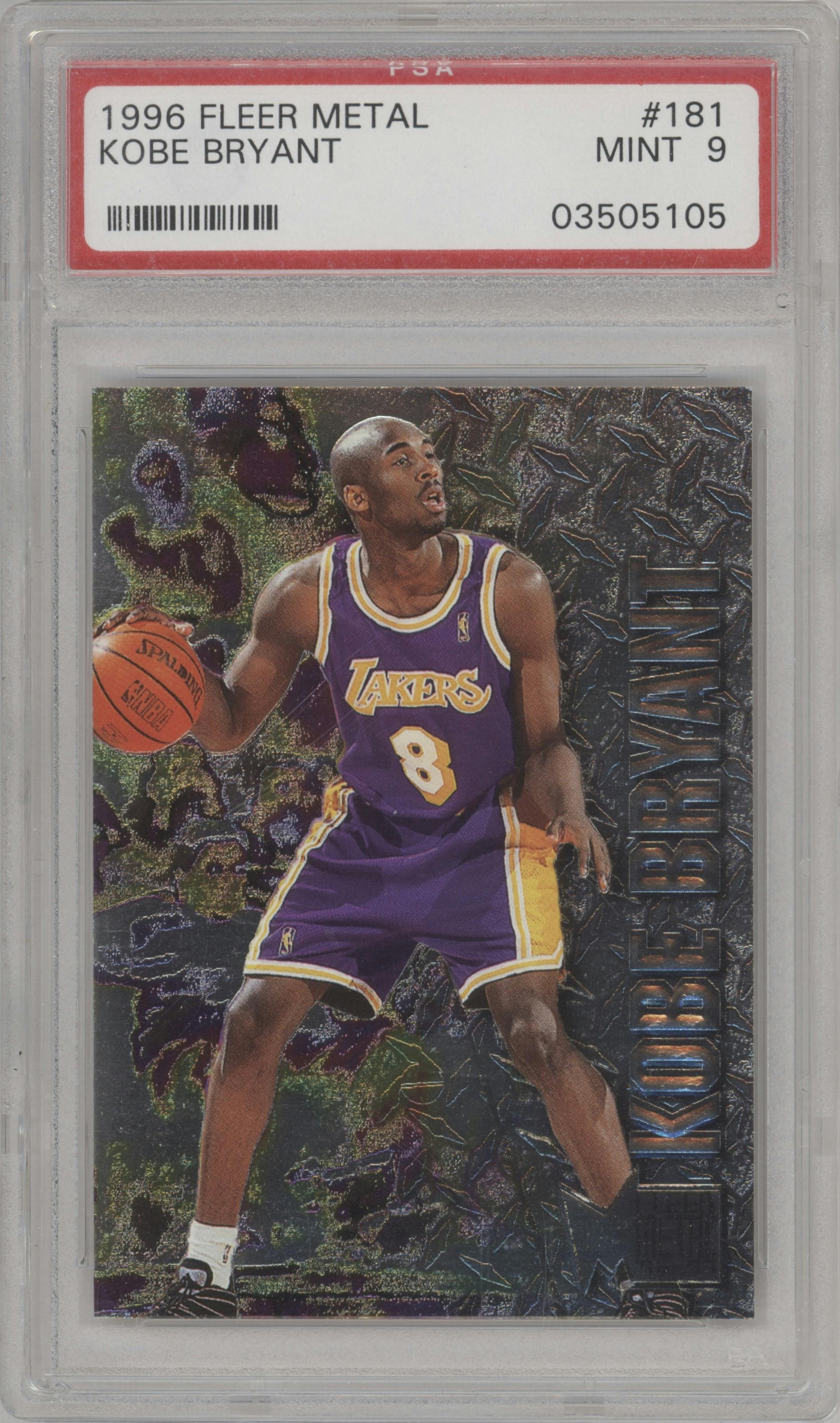 Kobe Bryant from the 1996-97 Fleer Metal  set graded by PSA and given an overall grade of 9.