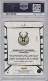 Giannis Antetokounmpo from the 2023-24 Donruss Optic set featuring a Blue parallel graded by PSA and given an overall grade of 9.