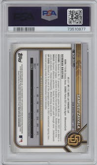 Samuel Zavala from the 2022 Bowman Chrome set featuring a Fuchsia Pink Vapor Refractor parallel graded by PSA and given an overall grade of 9.