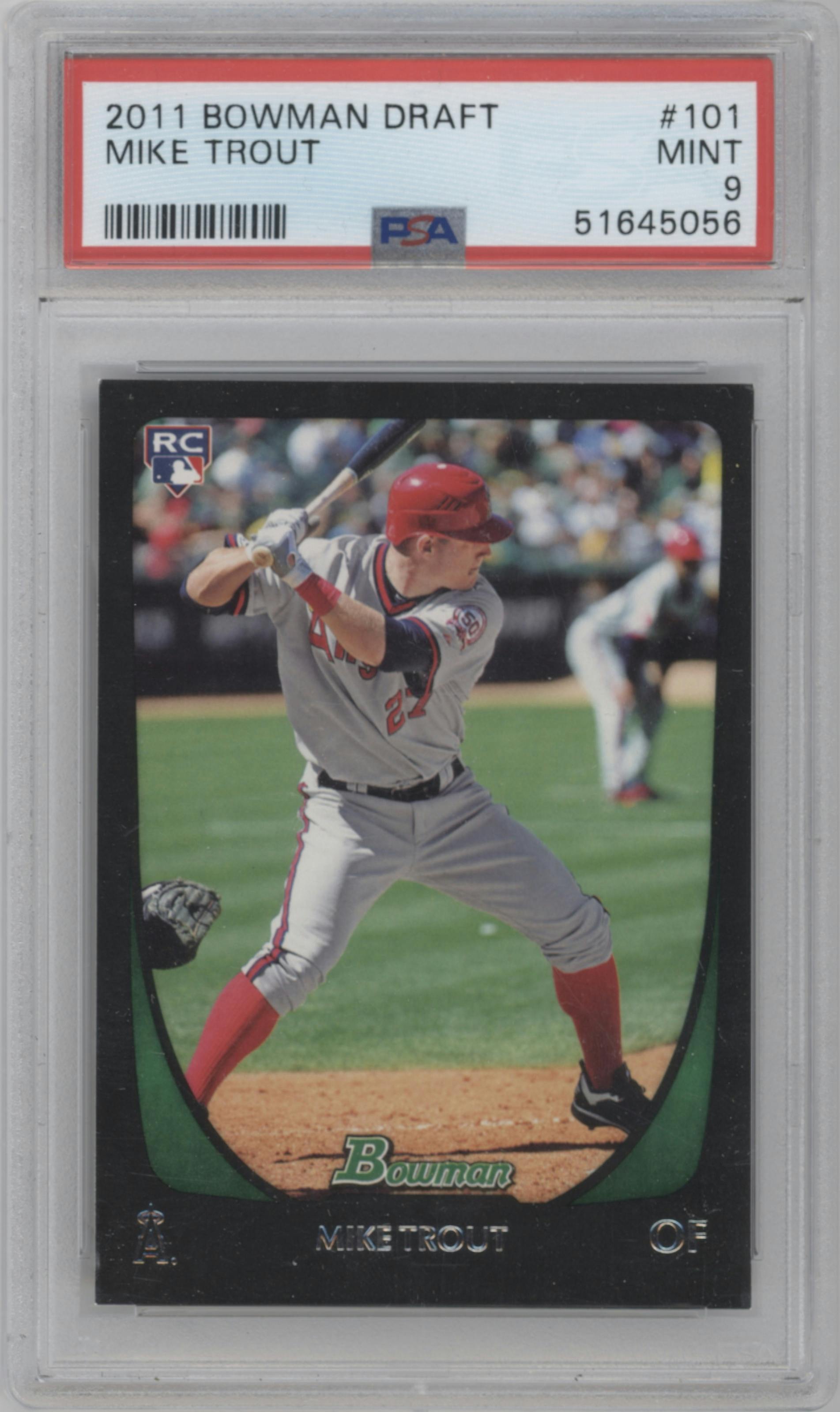 Mike Trout from the 2011 Bowman Draft Picks & Prospects set graded by PSA and given an overall grade of 9.