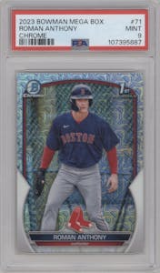 Roman Anthony from the 2023 Bowman Mega Box set graded by PSA and given an overall grade of 9.