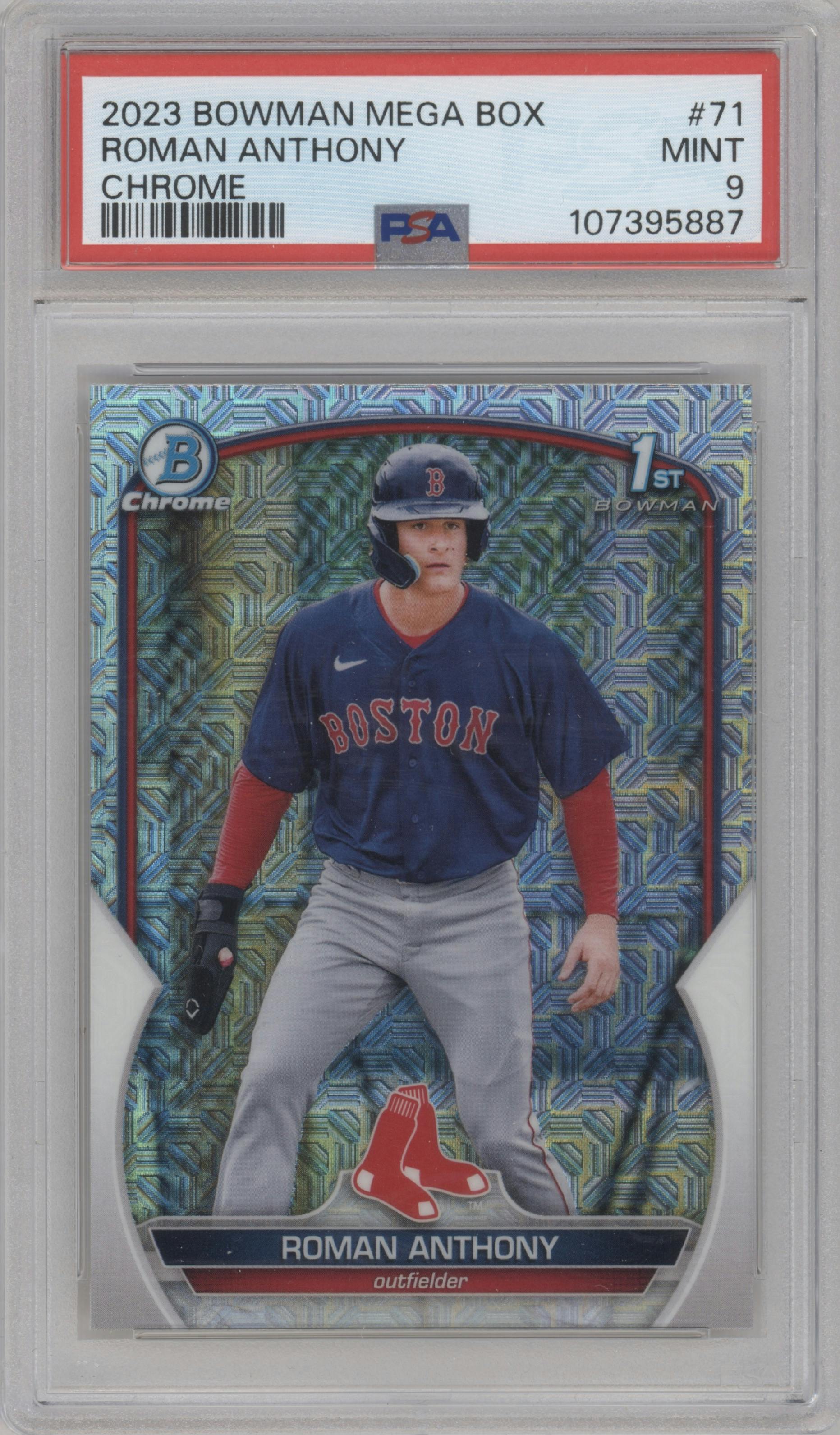 Roman Anthony from the 2023 Bowman Mega Box set graded by PSA and given an overall grade of 9.