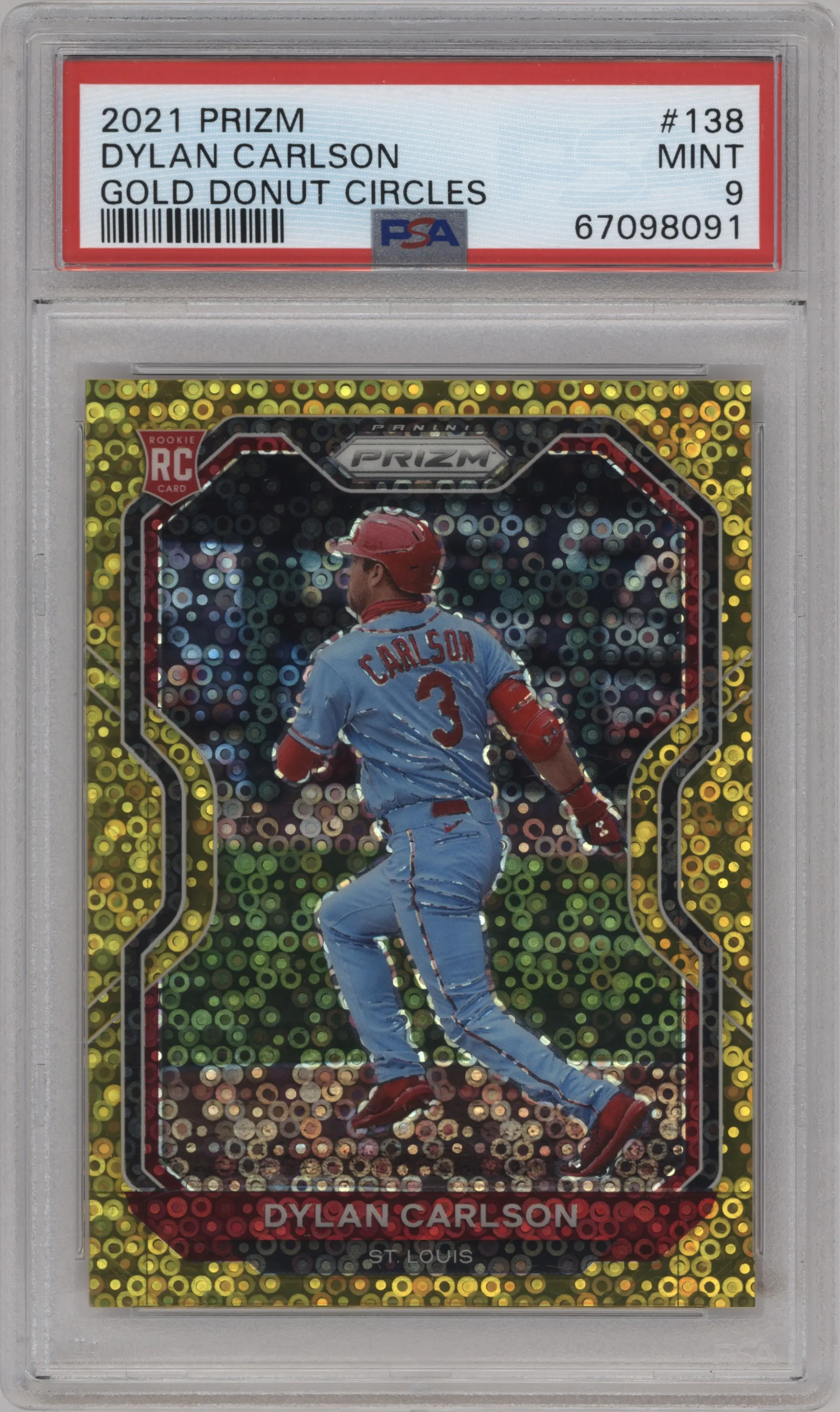 2021 Panini Prizm Dylan Carlson Gold Donut Circles #138 PSA 9
