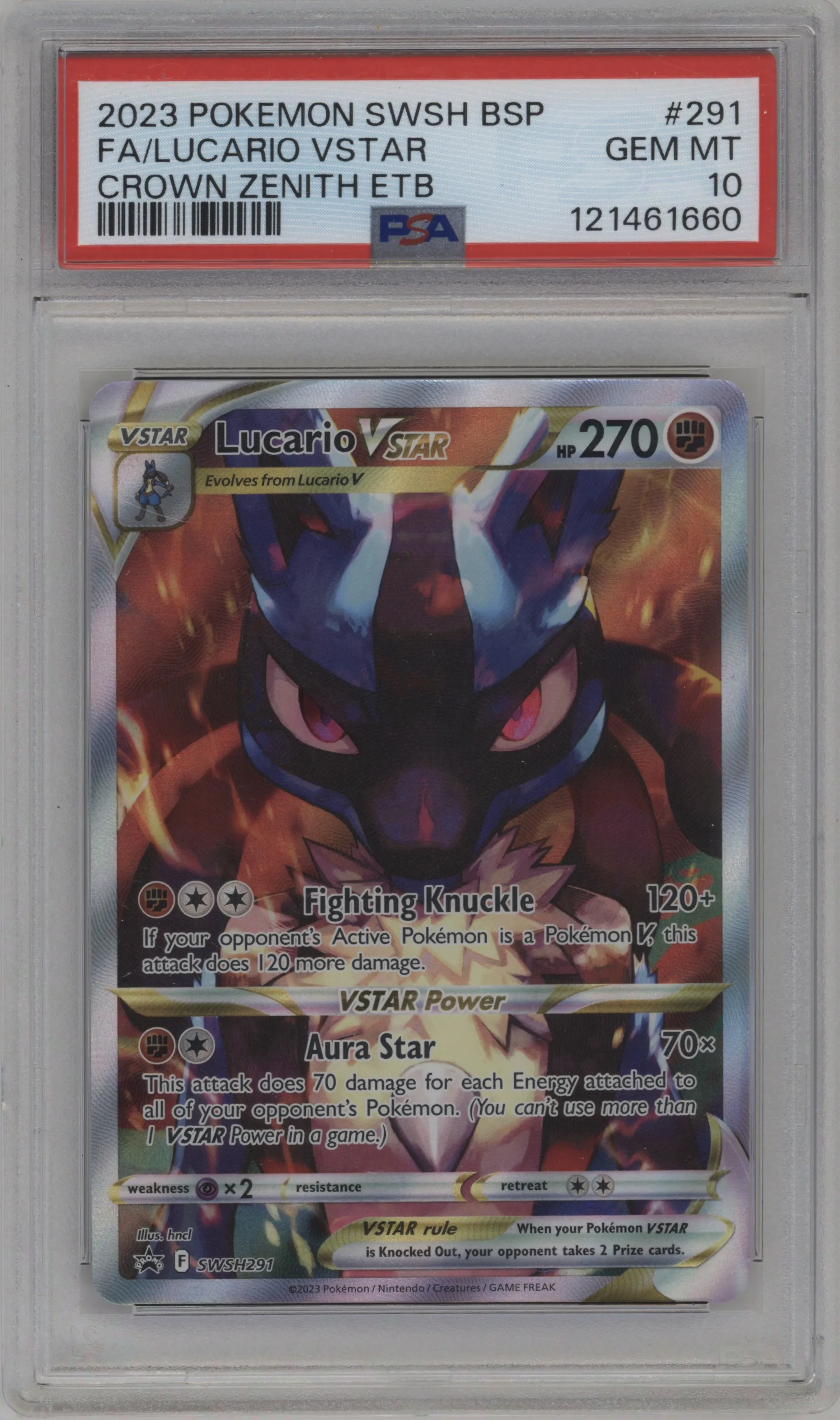 2023 Pokemon SWSH Lucario VStar Crown Zenith ETB PSA 10