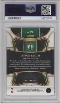 Jayson Tatum from the 2023-24 Panini Select  set featuring a Tie-Dye parallel graded by PSA and given an overall grade of 10.