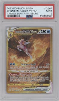 Origin Forme Palkia VSTAR from the 2023 Pokemon SWSH set graded by PSA and given an overall grade of 9.
