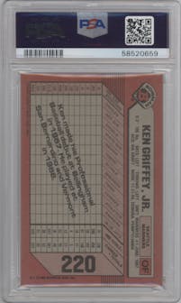 Ken Griffey, Jr. from the 1989 Bowman set graded by PSA and given an overall grade of 9.