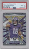 Justin Jefferson from the 2023 Donruss Optic set graded by PSA and given an overall grade of 10.