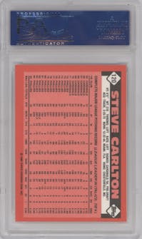 Steve Carlton from the 1986 Topps set featuring a Tiffany parallel graded by PSA and given an overall grade of 10.