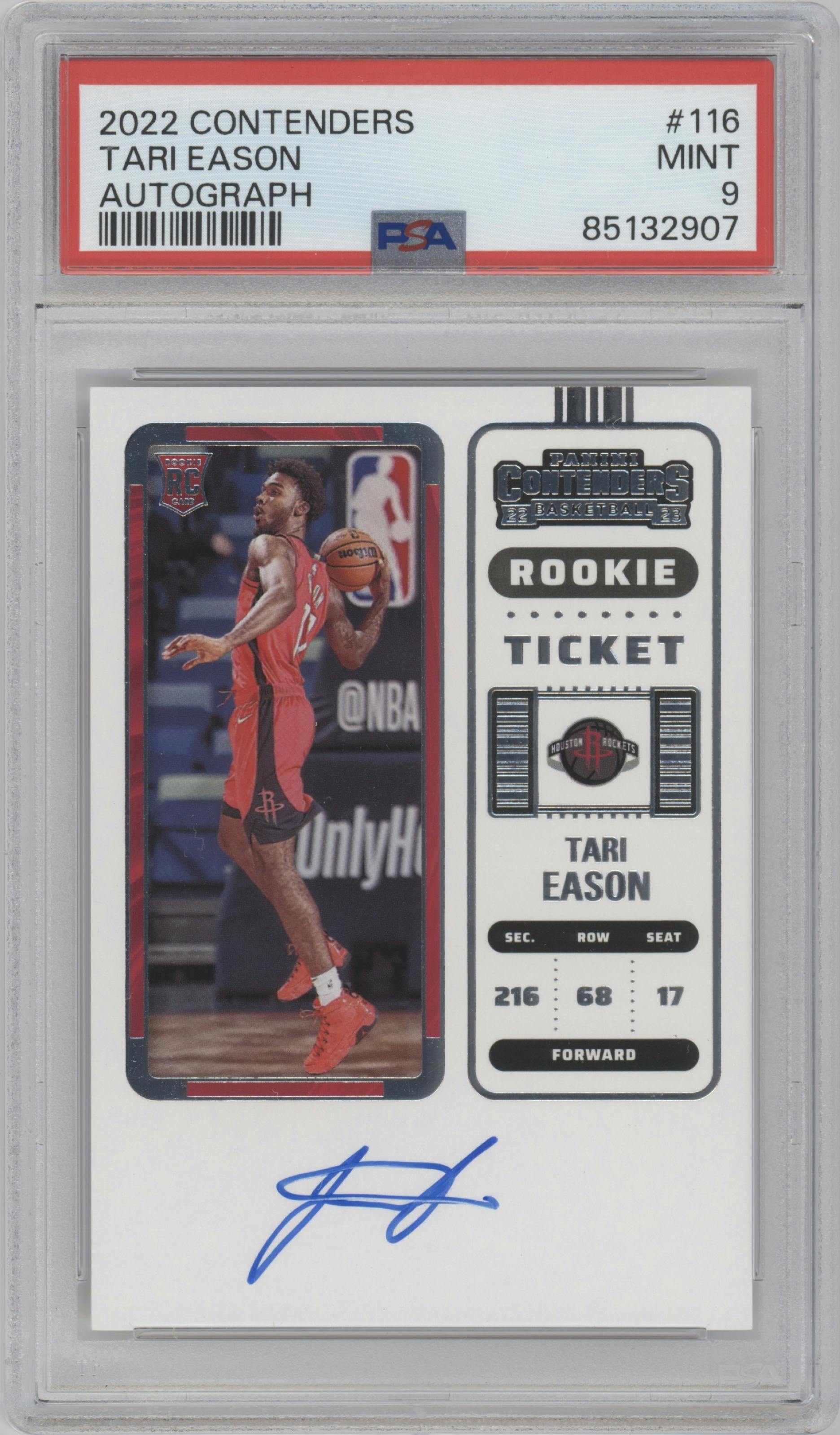 Tari Eason from the 2022-23 Panini Contenders set graded by PSA and given an overall grade of 9.