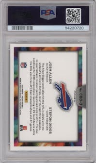 Josh Allen/Stefon Diggs from the 2023 Panini Prizm set graded by PSA and given an overall grade of 10.