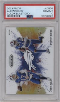 Josh Allen/Stefon Diggs from the 2023 Panini Prizm set graded by PSA and given an overall grade of 10.