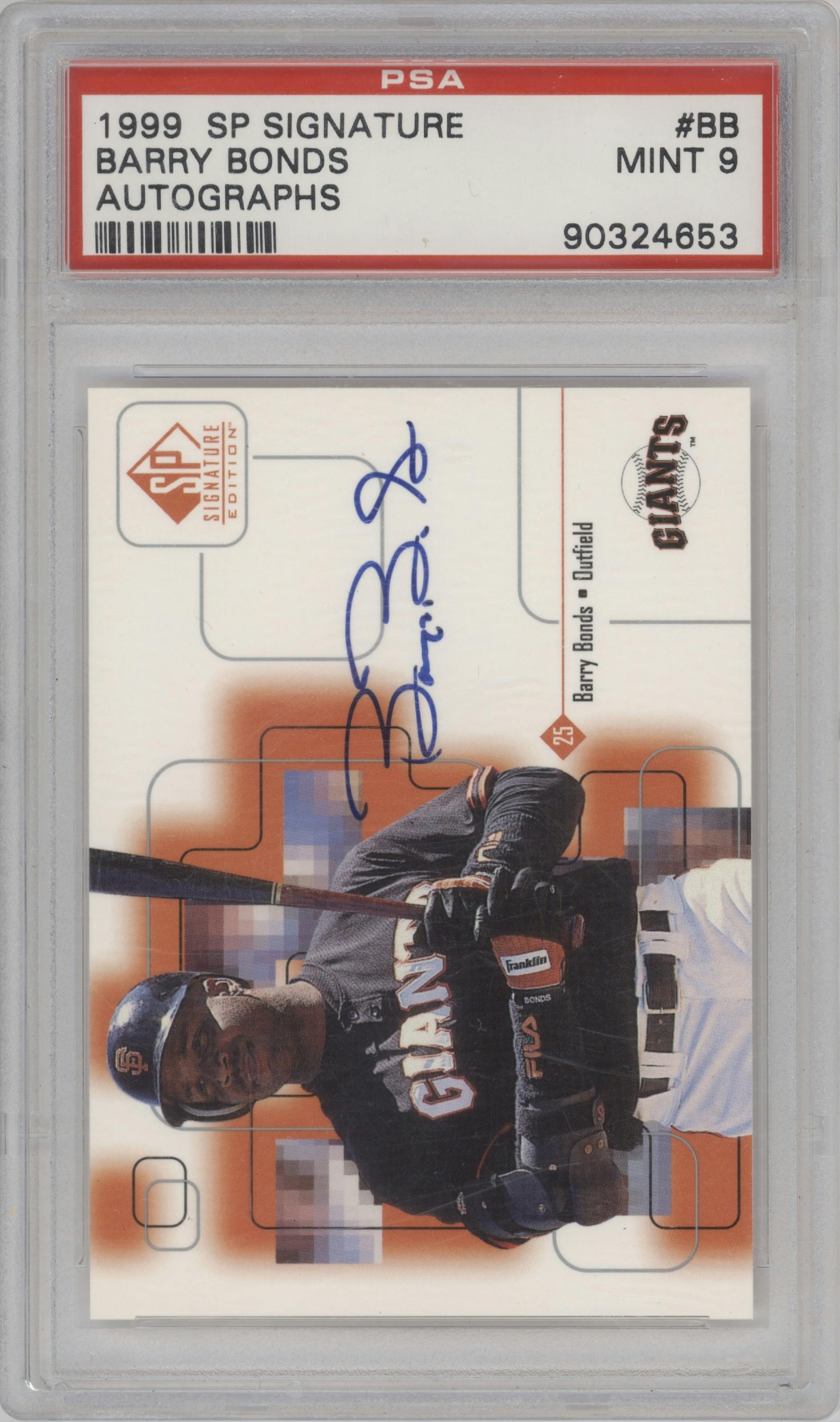 Barry Bonds from the 1999 SP Signature Edition set graded by PSA and given an overall grade of 9.