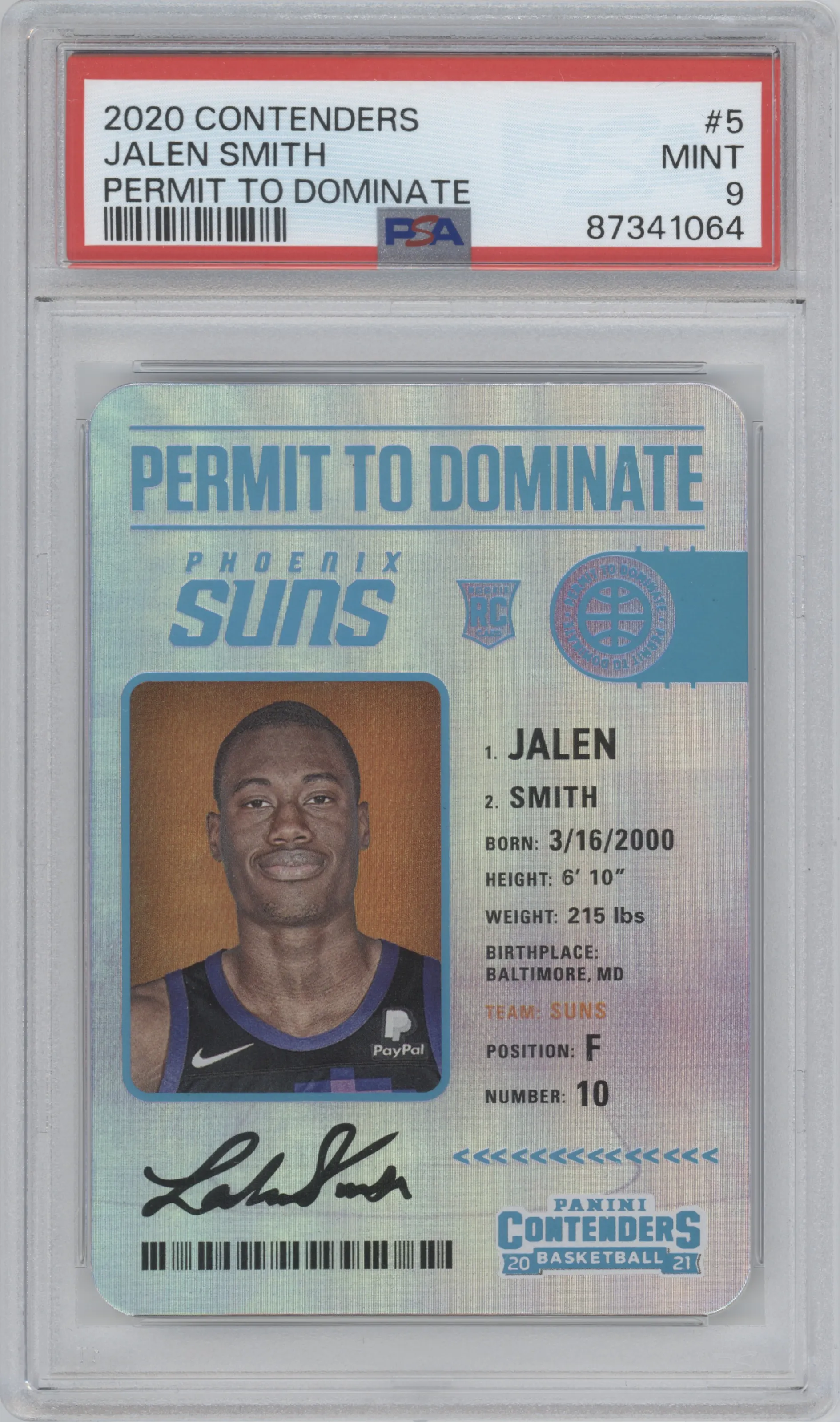 2020 Panini Contenders Permit to Dominate Jalen Smith PSA 9