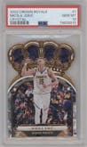 Nikola Jokic from the 2022-23 Panini Crown Royale set featuring a Crystal parallel graded by PSA and given an overall grade of 10.