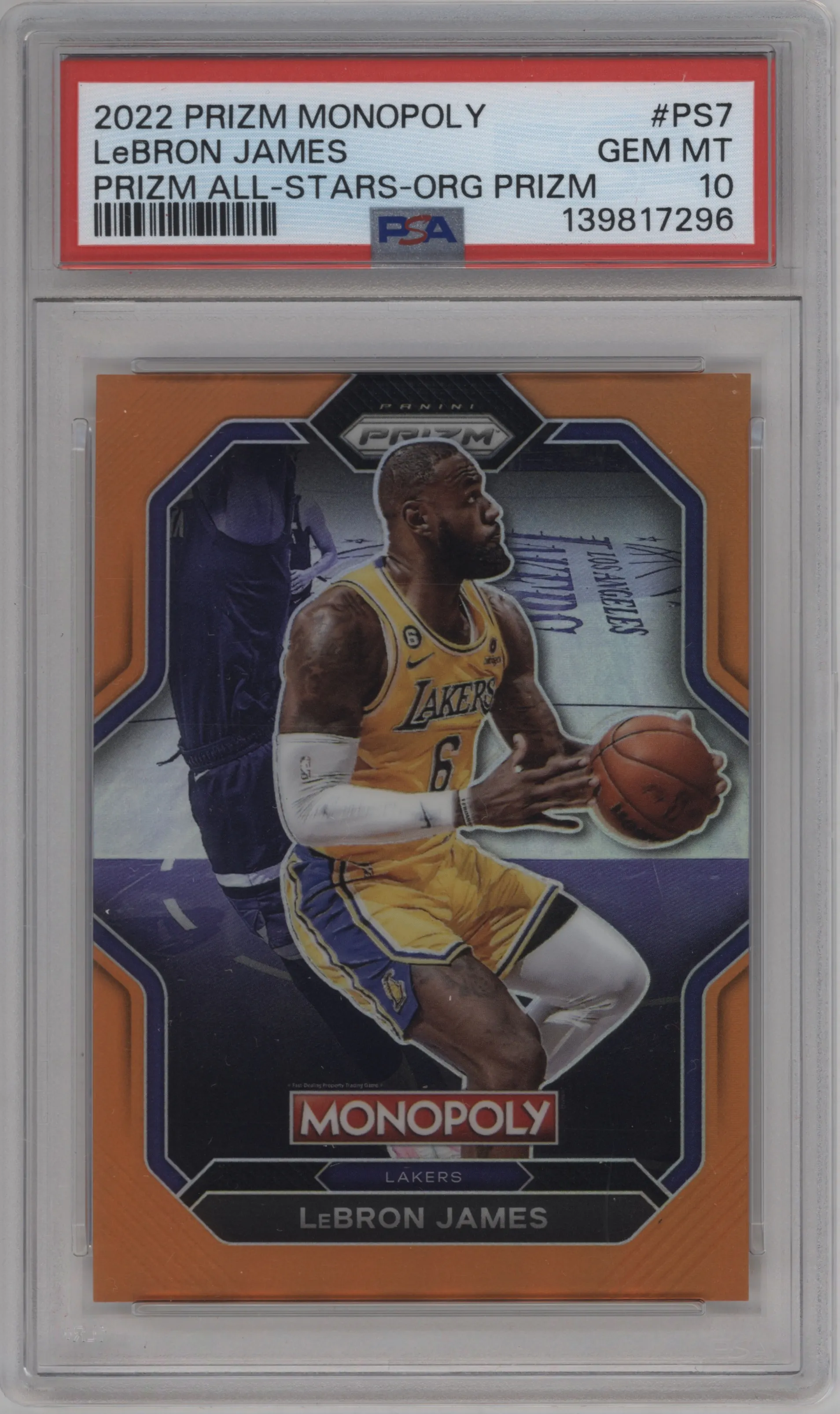 2022 Panini Prizm Monopoly All-Stars LeBron James Orange Prizm #PS7 PSA 10