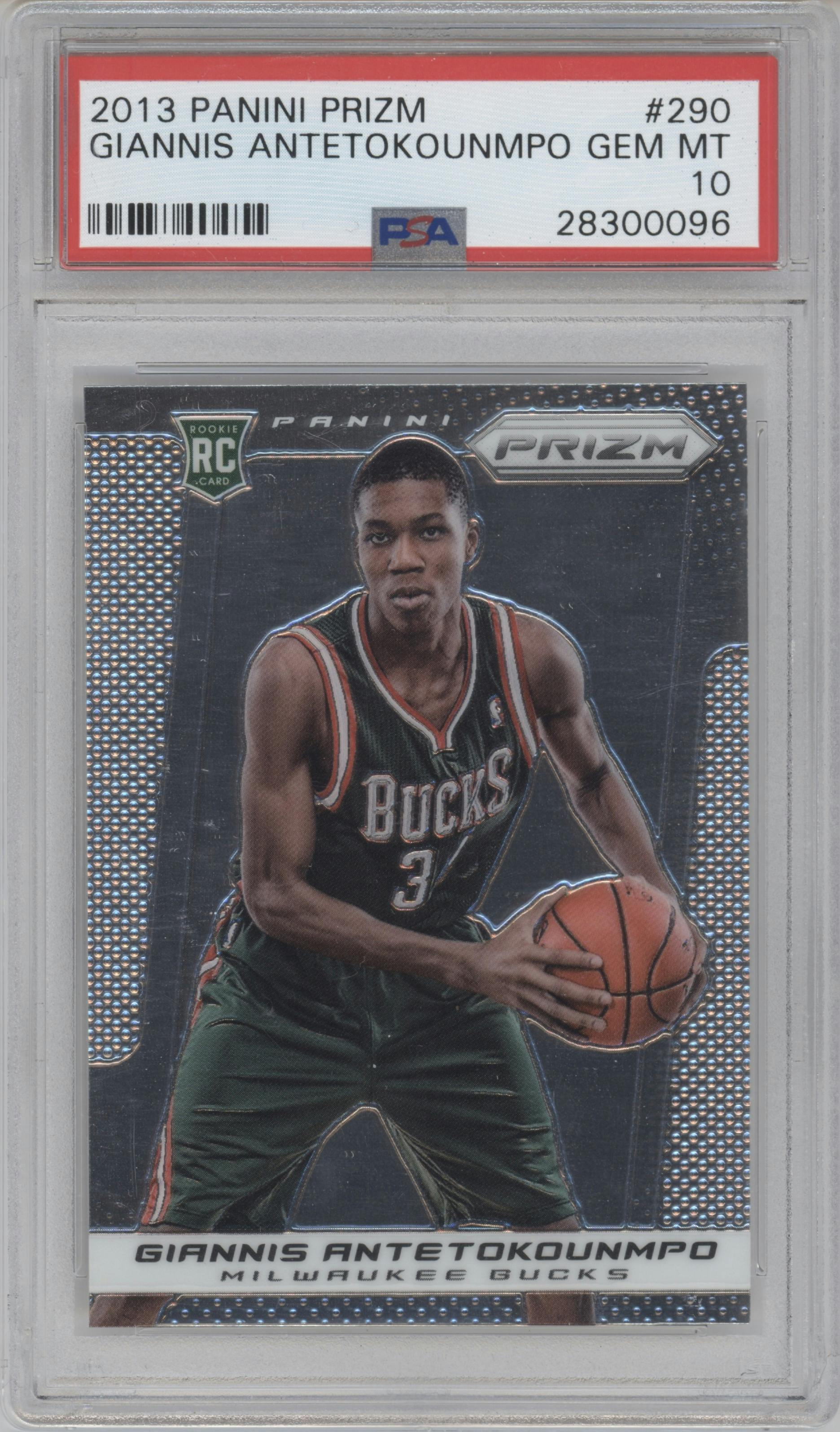 Giannis Antetokounmpo from the 2013-14 Panini Prizm set graded by PSA and given an overall grade of 10.