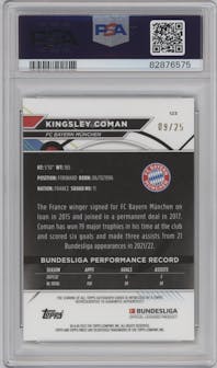 Kingsley Coman from the 2022-23 Topps Finest Bundesliga set featuring a Gold Refractor parallel graded by PSA and given an overall grade of 9.