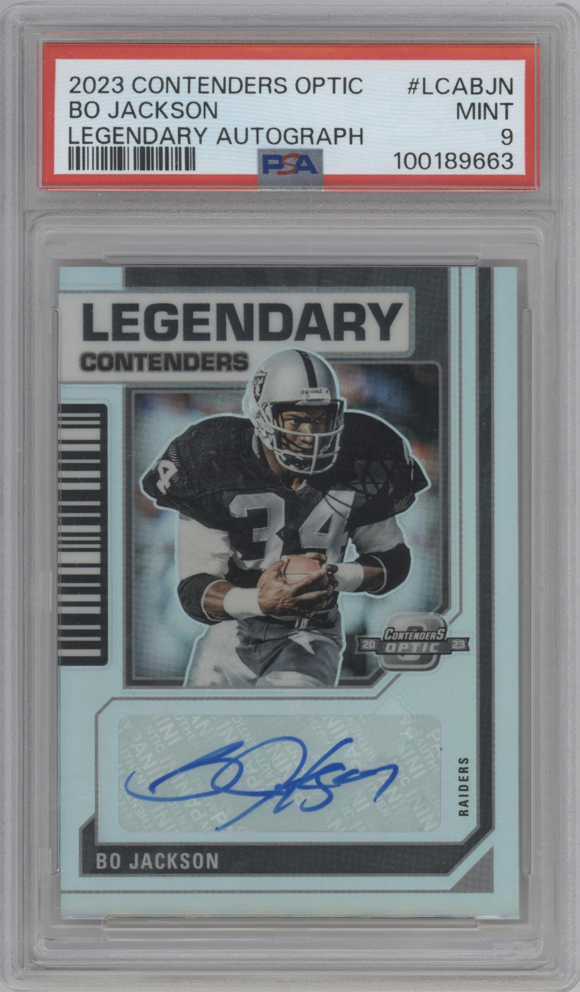 Bo Jackson from the 2023 Panini Contenders Optic set graded by PSA and given an overall grade of 9.