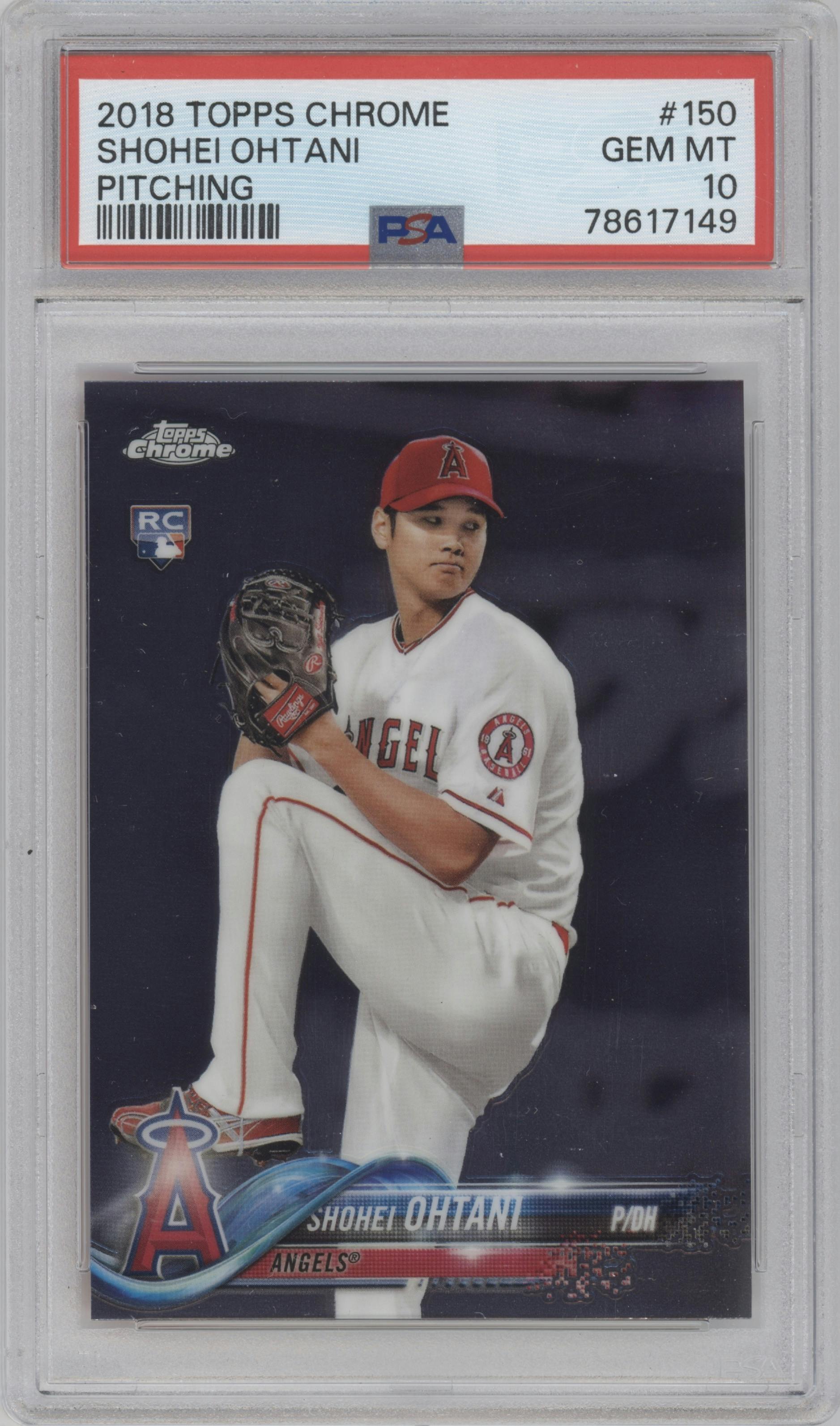 Shohei Ohtani from the 2018 Topps Chrome set graded by PSA and given an overall grade of 10.